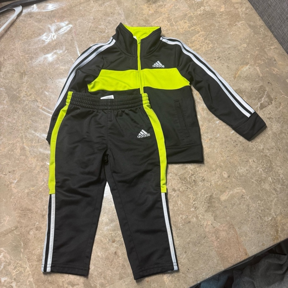 Adidas Black and Bright Yellow Kids' Tracksuit